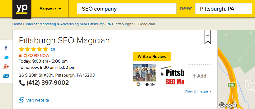 YellowPages.com - Pittsburgh SEO Magician Listing